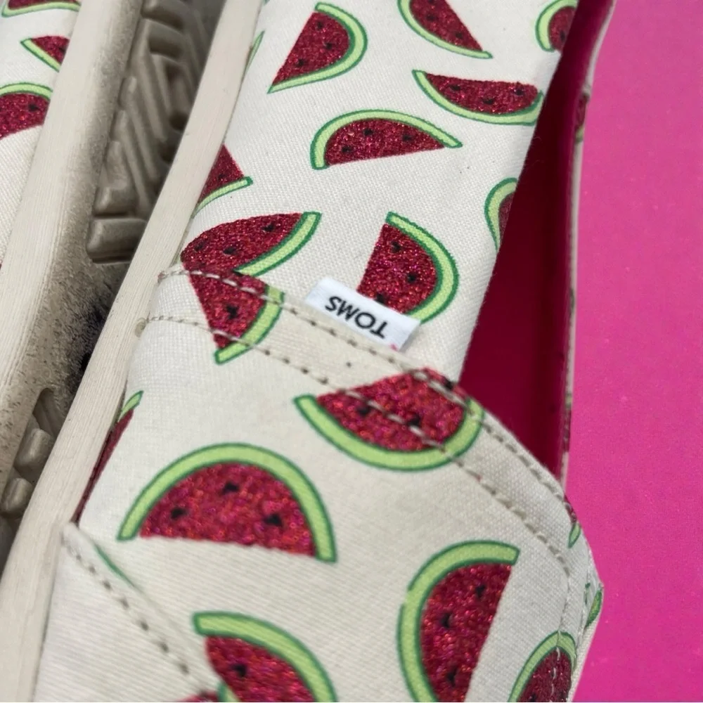 TOMS Watermelon Print Alpargata Natural Glitter Shoes Women's Size 12